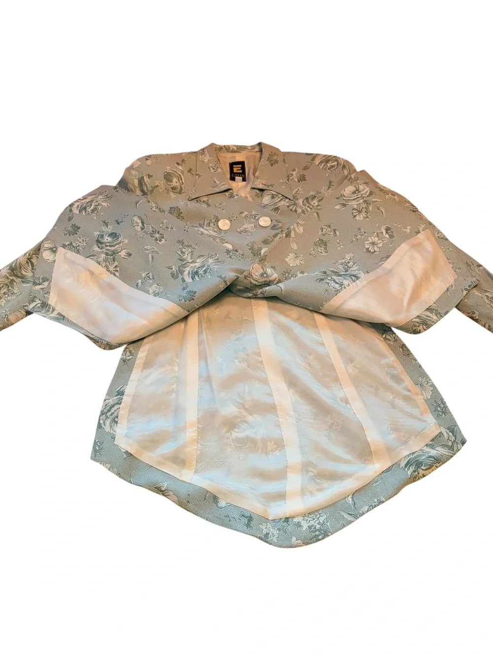 Floral Jacquard Double-Breasted Blazer/Coat- Light green - Picture 5 of 12